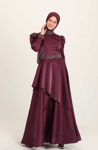 Plum Hijab Evening Dress 4957-02
