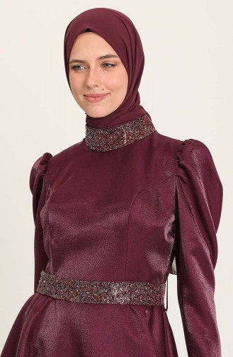 Plum Hijab Evening Dress 4957-02