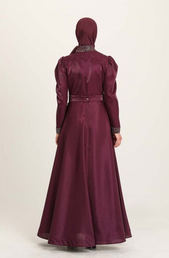 Plum Hijab Evening Dress 4957-02