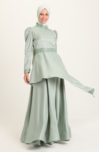 Unreife Mandelgrün Hijab-Abendkleider 4957-07