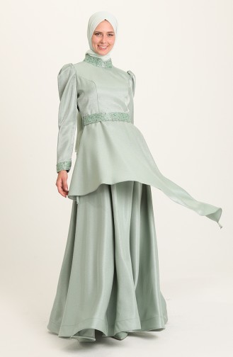 Green Almond Hijab Evening Dress 4957-07