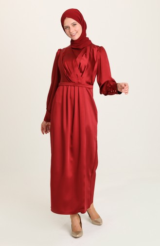 Claret Red Hijab Evening Dress 3414-01