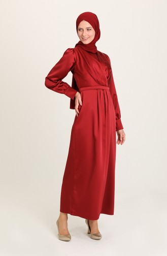 Claret Red Hijab Evening Dress 3414-01