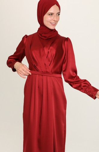 Claret Red Hijab Evening Dress 3414-01