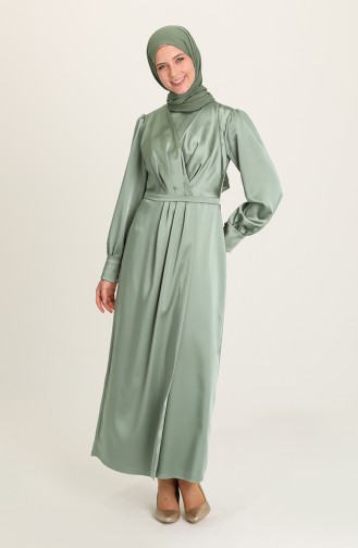 Unreife Mandelgrün Hijab-Abendkleider 3414-02