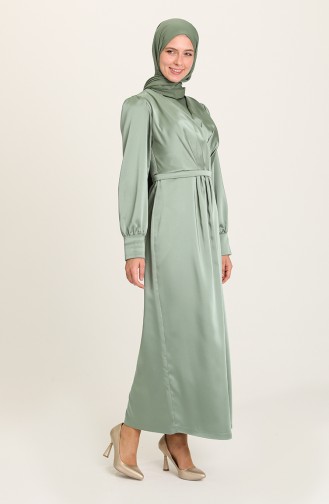 Green Almond Hijab Evening Dress 3414-02