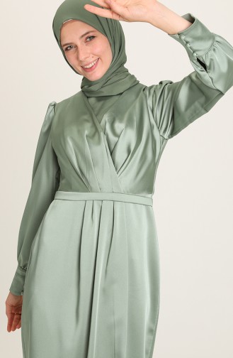 Green Almond Hijab Evening Dress 3414-02