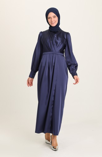 Navy Blue Hijab Evening Dress 3414-04