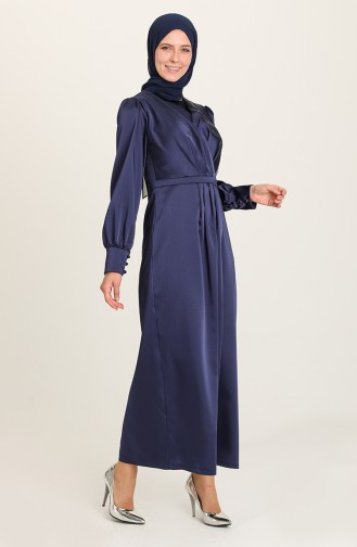 Navy Blue Hijab Evening Dress 3414-04