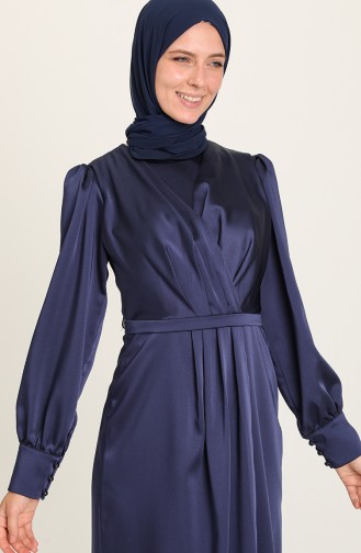 Navy Blue Hijab Evening Dress 3414-04