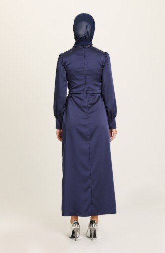 Navy Blue İslamitische Avondjurk 3414-04