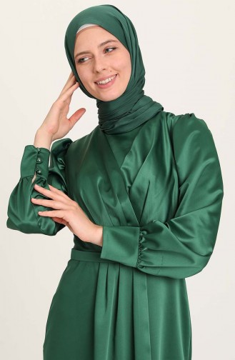 Emerald Green Hijab Evening Dress 3414-06