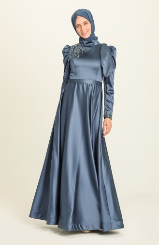 Indigo Hijab Evening Dress 4937-04