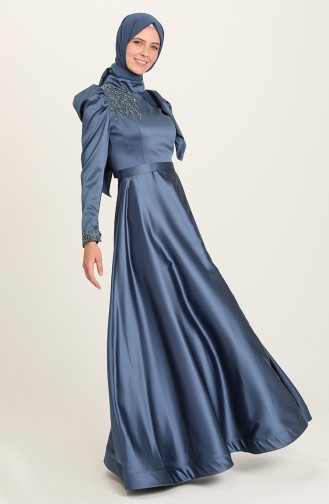 Indigo Hijab Evening Dress 4937-04