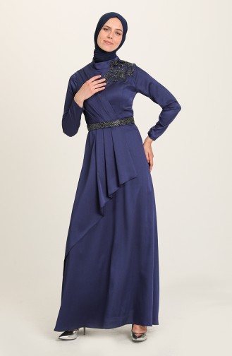 Navy Blue İslamitische Avondjurk 4947-03