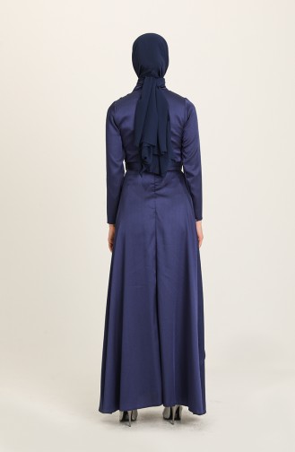 Navy Blue Hijab Evening Dress 4947-03