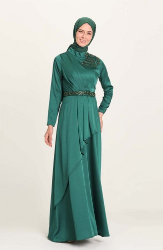 Emerald Green Hijab Evening Dress 4947-05