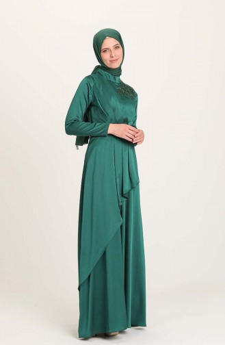 Emerald Green Hijab Evening Dress 4947-05