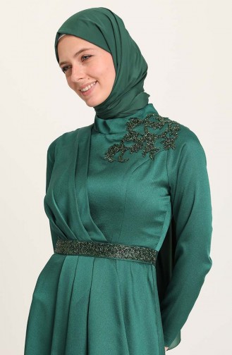 Emerald Green Hijab Evening Dress 4947-05