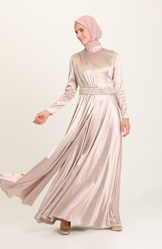 Beige Hijab Evening Dress 4952-01