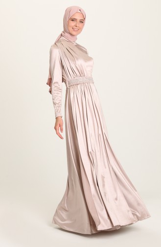 Beige Hijab Evening Dress 4952-01