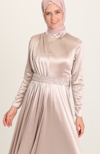 Beige Hijab Evening Dress 4952-01