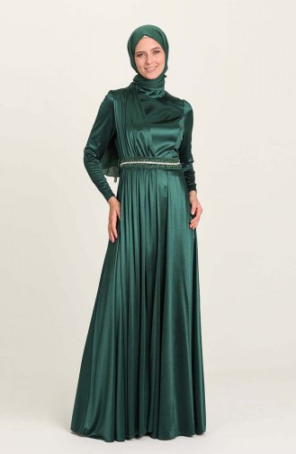 Emerald Green Hijab Evening Dress 4952-05