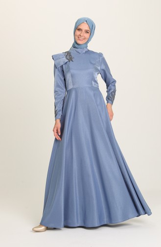 Indigo Hijab Evening Dress 4955-02