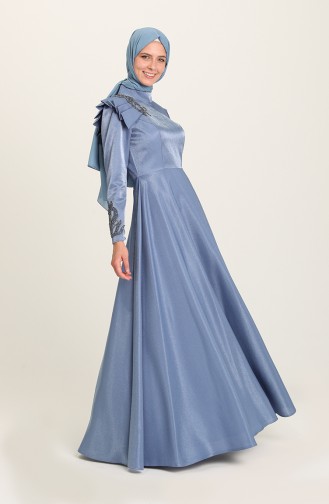 Indigo Hijab Evening Dress 4955-02