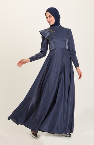 Navy Blue Hijab Evening Dress 4955-03