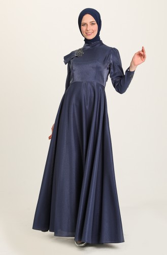 Navy Blue Hijab Evening Dress 4955-03