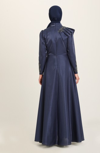 Navy Blue Hijab Evening Dress 4955-03