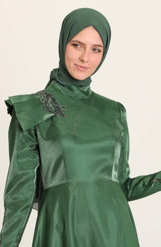 Emerald Green Hijab Evening Dress 4955-06