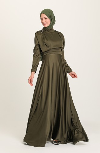 Khaki Hijab Evening Dress 4956-02