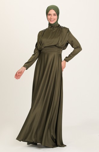 Khaki Hijab Evening Dress 4956-02