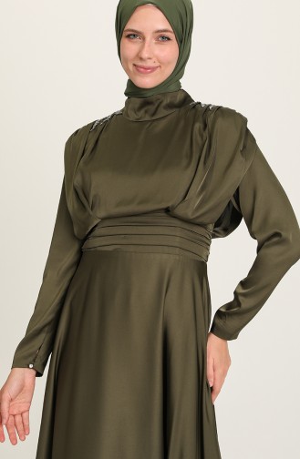 Khaki Hijab Evening Dress 4956-02