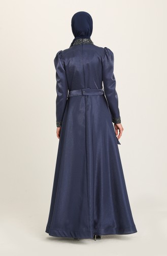 Navy Blue Hijab Evening Dress 4957-01