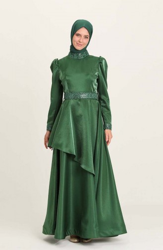 Emerald Green Hijab Evening Dress 4957-03