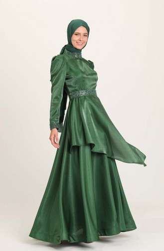 Emerald Green Hijab Evening Dress 4957-03