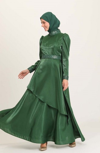 Emerald Green Hijab Evening Dress 4957-03