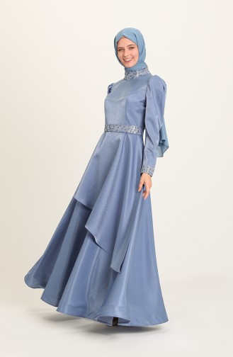 Indigo Hijab Evening Dress 4957-05