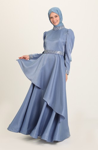 Indigo Hijab Evening Dress 4957-05