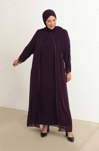 Plum Hijab Evening Dress 6342-07
