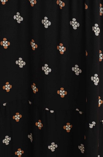Büyük Beden Desenli Elbise 5075-01 Siyah