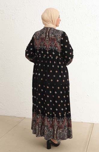Büyük Beden Desenli Elbise 5075-01 Siyah