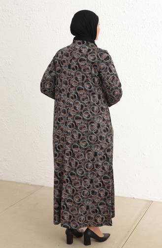 Büyük Beden Desenli Elbise 4439-02 Siyah Pudra