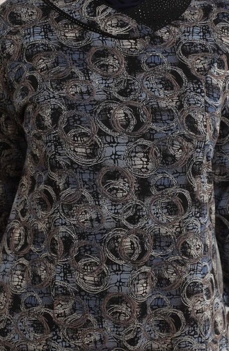 Büyük Beden Desenli Elbise 4439-03 Siyah İndigo