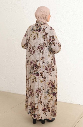 Büyük Beden Çiçek Desenli Viskon Elbise 4479A-04 Lila