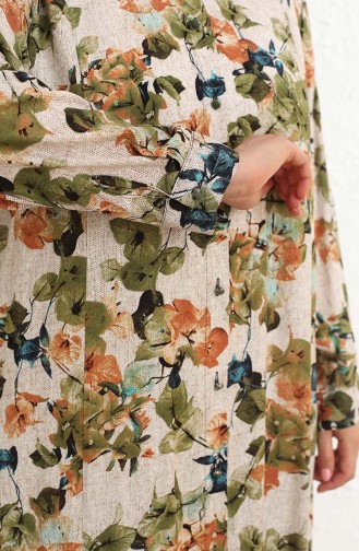 Büyük Beden Çiçek Desenli Viskon Elbise 4479B-01 Haki