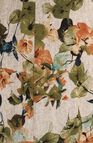 Büyük Beden Çiçek Desenli Viskon Elbise 4479B-01 Haki